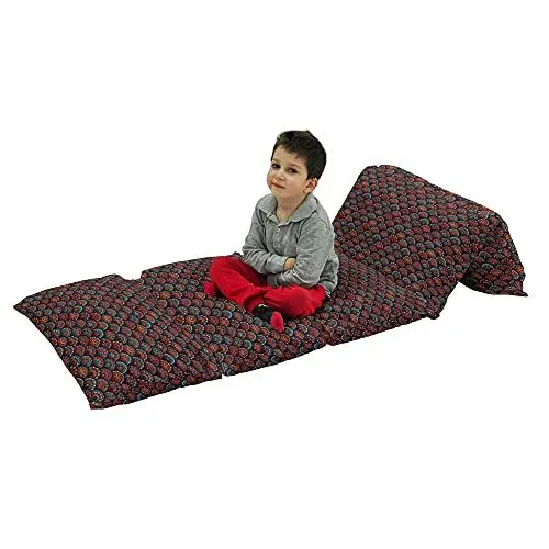 Produktbild: ABAKUHAUS Mandala Bodenkissenbezug, Geometrische Blumenarten, Nickerchen Matte Bedruckte Stoffhülle für 5 Kissen, 224 cm x 69 cm, Scarlet Orange und Blau