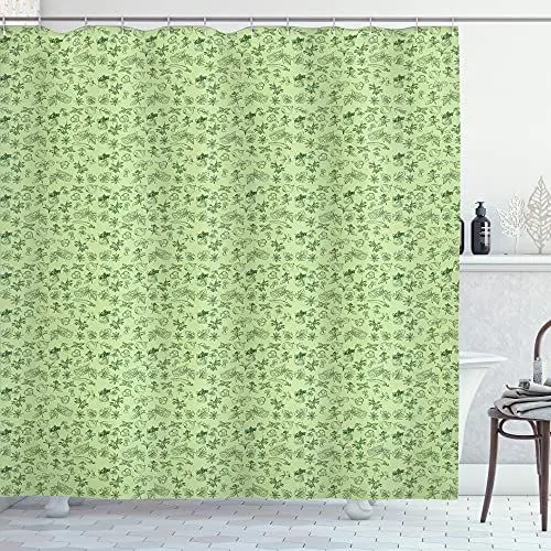 Produktbild: ABAKUHAUS Minze Duschvorhang, Küchenkräuter Gewürze Oregano, Stoffliches Gewebe Badezimmerdekorationsset mit Haken, 175 x 180 cm, Grün Pistaziengrün