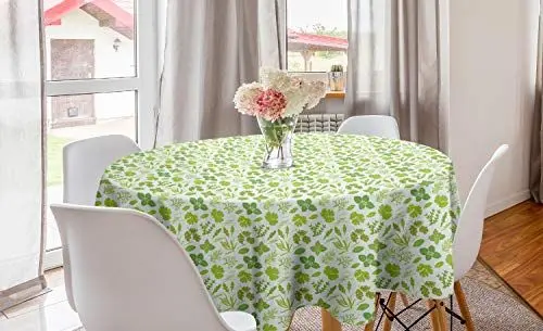 Produktbild: ABAKUHAUS Minze Runde Tischdecke, Blätter Rosmarin Oregano Dill, Kreis Tischdecke Abdeckung für Esszimmer Küche Dekoration, 150 cm, Grün Lindgrün