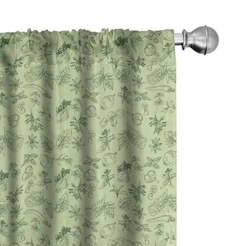 Produktbild: ABAKUHAUS Minze Vorhänge, Gardinen, Küchenkräuter Gewürze Oregano, Fensterbehandlungen für Wohnzimmer Schlafzimmer Dekor, 2 Stück 75 cm b x 225 cm h, Grüne Pistazie