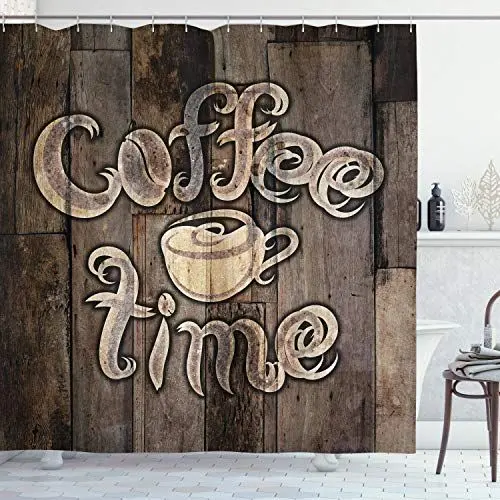 Produktbild: ABAKUHAUS Modern Duschvorhang, Kaffee-Zeit Grunge Zurück, Stoffliches Gewebe Badezimmerdekorationsset mit Haken, 175 x 200 cm, Umber Sahne Kakao