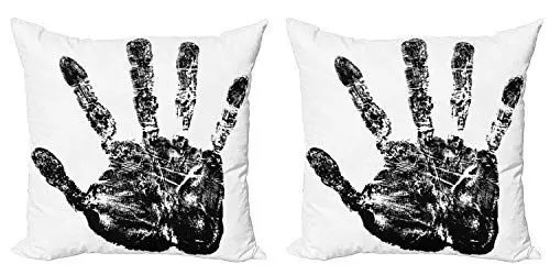 Produktbild: ABAKUHAUS Modern Kissenbezug Set (2Stück), Grunge Motley Hand Stamp, doppelseitiges Digitaldruckdekor mit Reißverschluss, 45 cm, Schwarz