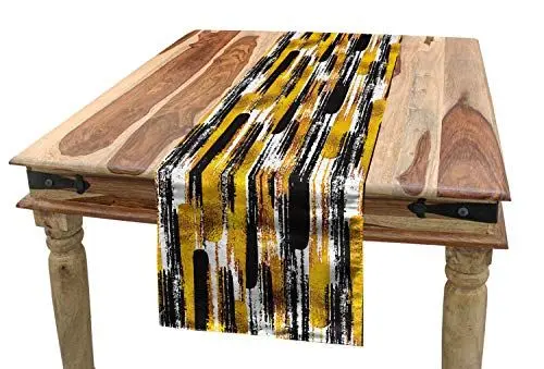 Produktbild: ABAKUHAUS Modern Tischläufer, Grunge Art Pinselstriche, Esszimmer Küche Rechteckiger Dekorativer Tischläufer, 40 x 180 cm, Braun Gelb Schwarz