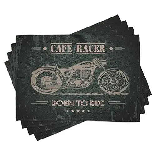Produktbild: ABAKUHAUS Motorrad Platzmatten, Geboren um zu sterben Zitat mit Bike auf Grunge-Effekt dunkel farbigen Hintergrund, Waschbare Stoff Esszimmer Küche Tischdekorations Digitaldruck, Taupe