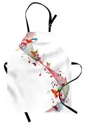 Produktbild: ABAKUHAUS Musik Kochschürze, Bunte Artwork Mit Noten Und Schmetterlinge Frühling Inspiriert Party Thema, Höhenverstellbar Klare Farben ohne verblassen, Rosa Weiß