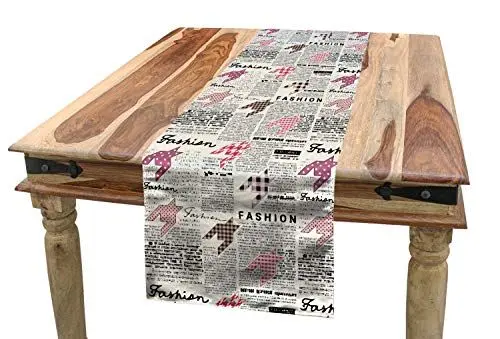 Produktbild: ABAKUHAUS Nachrichten Tischläufer, Modezeitschrift Retro, Esszimmer Küche Rechteckiger Dekorativer Tischläufer, 40 x 225 cm, Weiß Schwarz Rosa