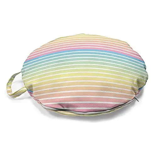 Produktbild: ABAKUHAUS Nadelstreifen Rundes Bodenkissen mit Griff, Blended weichen Pastellfarben, dekoratives Kissen für Wohnzimmer & Schlafsäle, 45 cm, Mehrfarbig