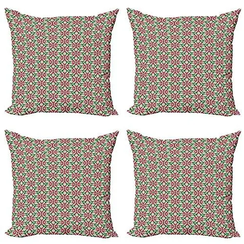 Produktbild: ABAKUHAUS Natur Kissenbezug Set (4 Stück), Abstrakt Cranberries, moderner doppelseitiger Digitaldruck, 50 cm, Rubin Getrocknete Rosen-Grün