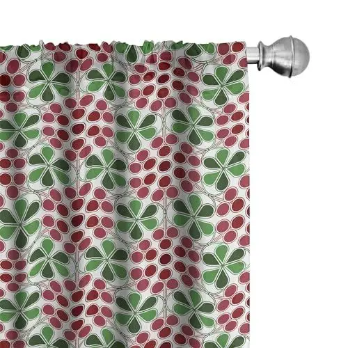 Produktbild: ABAKUHAUS Natur Vorhänge, Gardinen, Abstrakt Cranberries, Fensterbehandlungen für Wohnzimmer Schlafzimmer Dekor, 2 Stück 75 cm b x 245 cm h, Rubin Getrocknete Rosen-Grün
