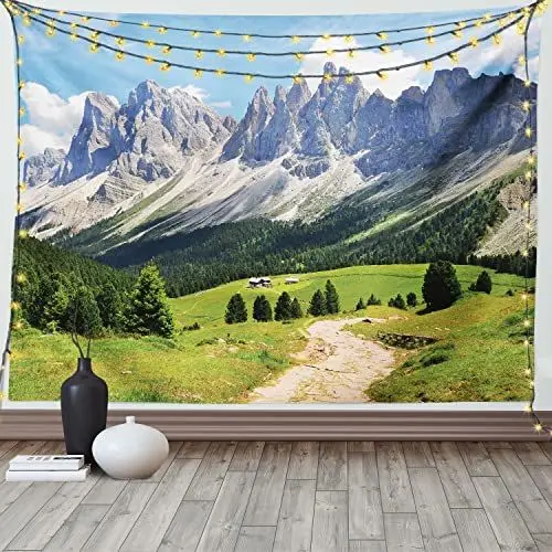 Produktbild: ABAKUHAUS Natur Wandteppich, Pathway to Wald Alpen aus Weiches Mikrofaser Stoff Waschbar ohne Verblassen Digitaldruck, 150 x 110 cm, Weiß Grün