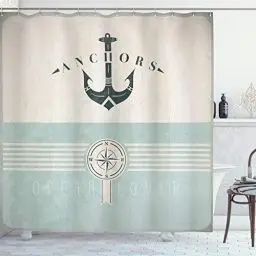 Produktbild: ABAKUHAUS Nautisch Duschvorhang, Altmodisch Maritim Anker, Stoffliches Gewebe Badezimmerdekorationsset mit Haken, 175 x 180 cm, Seafoam Beige Reseda Grün