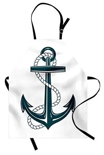 Produktbild: ABAKUHAUS Navy White Kochschürze, Maritime Anker und Seil, Farbfest Höhenverstellbar Waschbarer Klarer Digitaldruck, Dunkle Teal und Weiß