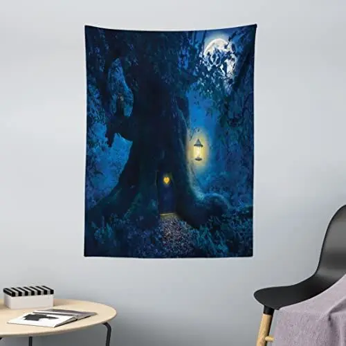 Produktbild: ABAKUHAUS Navy blau Wandteppich, Baum im Wald aus Weiches Mikrofaser Stoff Waschbar ohne Verblassen Digitaldruck, 110 x 150 cm, Marineblau