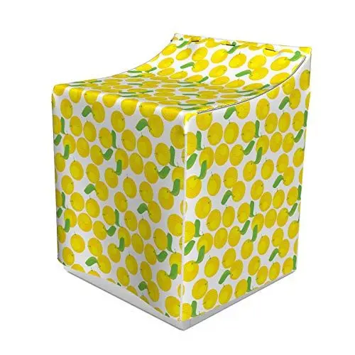 Produktbild: ABAKUHAUS Obst Waschmaschienen und Trockner, Einfache orange Motive Illustration Wiederholung Zitruspflanzen Geometrische Elemente, Bezug Dekorativ aus Stoff, 70x75x100 cm, Gelb, Grün, Weiß