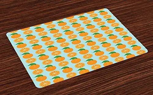 Produktbild: ABAKUHAUS Orange Platzmatten, Vitamin C Halb Cut Obst, Digitaldruck auf Waschbaren Stoff Tischdekoration Küche, Pale Blau und Orange