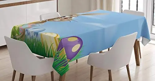 Produktbild: ABAKUHAUS Ostern Tischdecke, Gemalte Ostereier, Druck mit Klaren Farben ohne Verblassen Waschbar für innen oder Außen Bereich, 140 x 170 cm, Blau Grün