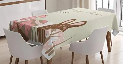 Produktbild: ABAKUHAUS Ostern Tischdecke, Pastell tonte Eier Vögel, Personalisierter Druck Klare Farben ohne Verblassen Waschbar für Außen Bereich, 140 x 240 cm, Rosa Braun