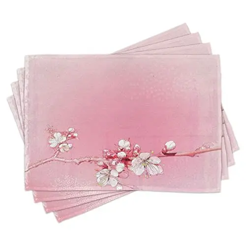 Produktbild: ABAKUHAUS Pfirsich Platzmatten, Japanische Kirsche Bloom, Waschbarer Stoff für die Küche und das Esszimmer Tischdeco, rosa, Weiß,