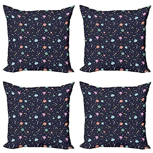 Produktbild: ABAKUHAUS Platz Kissenbezug Set (4 Stück), Alien-Planeten Asteroid, moderner doppelseitiger Digitaldruck, 60 cm, Mehrfarbig