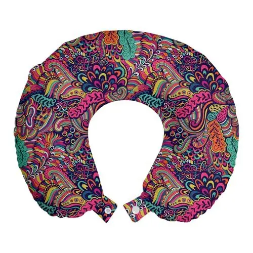 Produktbild: ABAKUHAUS Psychedelisch Reisekissen Nackenstütze 2er Pack, Exotic Seaweed Schaumstoff Reiseartikel für Flugzeug und Auto, 30x30 cm, Indigo Magenta