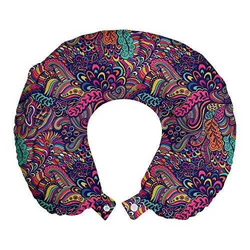 Produktbild: ABAKUHAUS Psychedelisch Reisekissen Nackenstütze, Exotic Seaweed, Schaumstoff Reiseartikel für Flugzeug und Auto, 30x30 cm, Indigo Magenta
