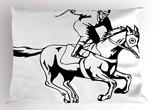 Produktbild: ABAKUHAUS Reiter Kissenbezug, Einfarbiges Jockey-Rennen, Dekorativer Standard King Size Gedruckter Kissenbezug, 65 x 50 cm, Weiß Schwarz
