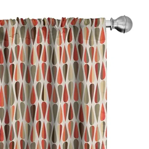 Produktbild: ABAKUHAUS Retro Vorhänge 2er-Pack, Retro Moderne 60er 70er Stil Geometrische Motiven Warme Töne Illustration, Vorhang für Wohnzimmer Schlafzimmer, 4 Stück 75 cm x 225 cm, Rot Grau