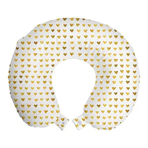 Produktbild: ABAKUHAUS Romantisch Reisekissen Nackenstütze, Golden Yellow Tone Herzen, Schaumstoff Reiseartikel für Flugzeug und Auto, 30x30 cm, Pale Kaffee Weiß