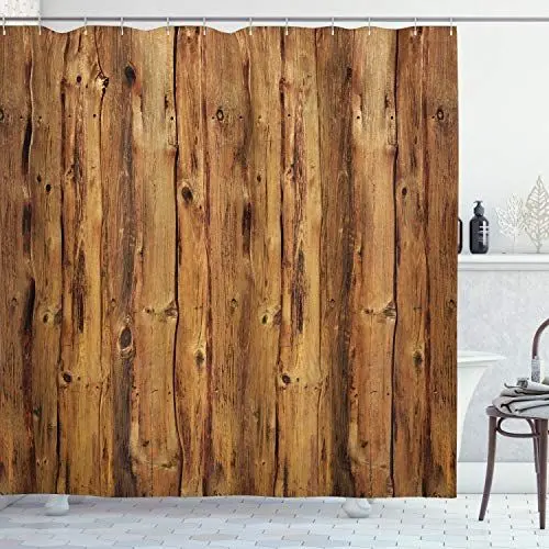 Produktbild: ABAKUHAUS Rustikal Duschvorhang, Holzwald Bäume Kunst, Stoffliches Gewebe Badezimmerdekorationsset mit Haken, 175 x 200 cm, Sandbraun