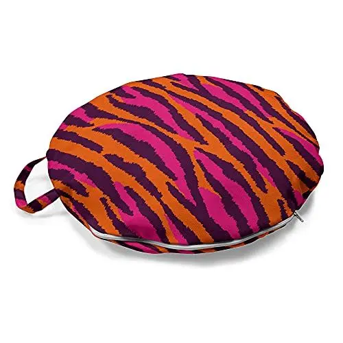 Produktbild: ABAKUHAUS Safari Rundes Bodenkissen mit Griff, Fortsetzung Strokes Stripes, dekoratives Kissen für Wohnzimmer & Schlafsäle, 45 cm, Plum Orange und rosa