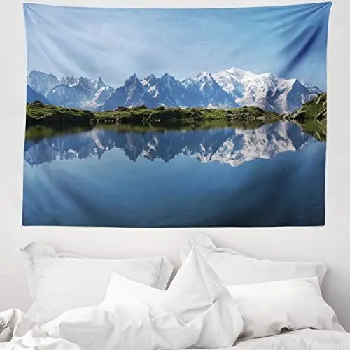 Produktbild: ABAKUHAUS See Wandteppich, Mont Blanc Alpen Frankreich aus Weiches Mikrofaser Stoff Waschbar ohne Verblassen Digitaldruck, 150 x 110 cm, Grün Weiß
