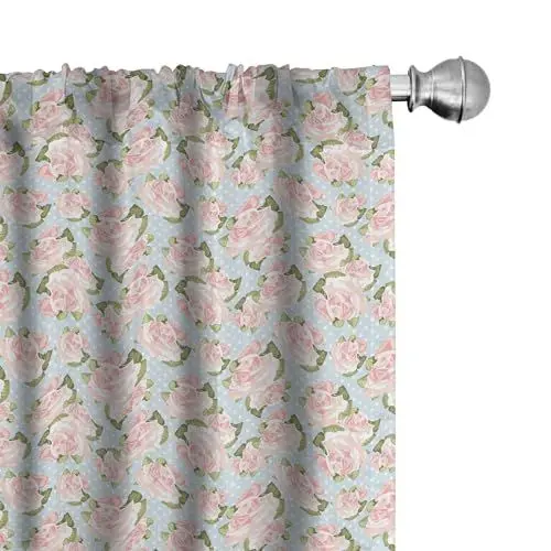 Produktbild: ABAKUHAUS Shabby Flora Vorhänge, Gardinen, Englische Gartenpflanze, Fensterbehandlungen für Wohnzimmer Schlafzimmer Dekor, 2 Stück 75 cm b x 175 cm h, Mehrfarbig