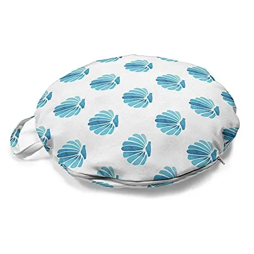 Produktbild: ABAKUHAUS Shells Rundes Bodenkissen mit Griff, Blended Aquatic Entwurf, dekoratives Kissen für Wohnzimmer & Schlafsäle, 45 cm, Blue Himmelblau und Weiß