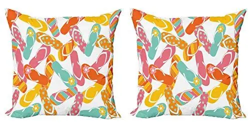 Produktbild: ABAKUHAUS Sommer Kissenbezug Set (2Stück), Sommerferien-Sandalen, doppelseitiges Digitaldruckdekor mit Reißverschluss, 45 cm, Mehrfarbig