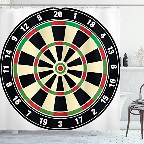 Produktbild: ABAKUHAUS Sport Duschvorhang, Dart Board Lifestyle, Stoffliches Gewebe Badezimmerdekorationsset mit Haken, 175 x 220 cm, Vermilion Grün Schwarz