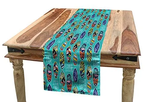 Produktbild: ABAKUHAUS Surfbrett Tischläufer, Aloha Hawaii Ozean, Esszimmer Küche Rechteckiger Dekorativer Tischläufer, 40 x 180 cm, Türkis