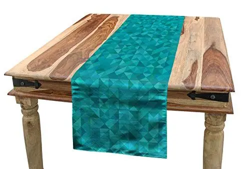 Produktbild: ABAKUHAUS Teal Tischläufer, Triangles Squares Moderne, Esszimmer Küche Rechteckiger Dekorativer Tischläufer, 40 x 180 cm, Türkis Aqua