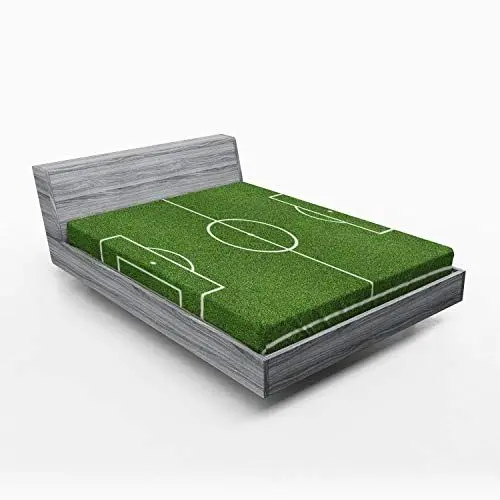 Produktbild: ABAKUHAUS Teen Zimmer Spannbetttuch, Fußball-Stadion-Feld, Soft Dekorativer Stoff Bettwäsche Rund-um Elastischer Gummizug, 160 x 200 cm, Farngrün Weiß