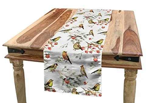 Produktbild: ABAKUHAUS Tier Tischläufer, Bunte Waldvögel, Esszimmer Küche Rechteckiger Dekorativer Tischläufer, 40 x 180 cm, Mehrfarbig