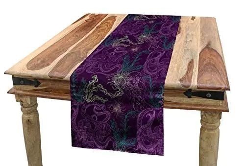 Produktbild: ABAKUHAUS Tintenfisch Tischläufer, Sea Wildlife, Esszimmer Küche Rechteckiger Dekorativer Tischläufer, 40 x 180 cm, Hellgrün