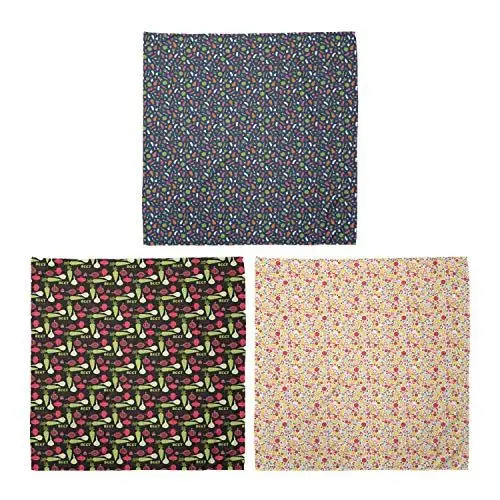 Produktbild: ABAKUHAUS Unisex Bandana, Karotten-Zucchini-Knoblauch-Herz Unterbrochene Linien Pilz Garnelen Rezept, 3er Pack, Mehrfarbig
