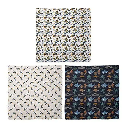 Produktbild: ABAKUHAUS Unisex Bandana, Professionelle Sea Elements Mann in Schwimmflossen Shark Sea Turtle Submarine, 3er Pack, Mehrfarbig