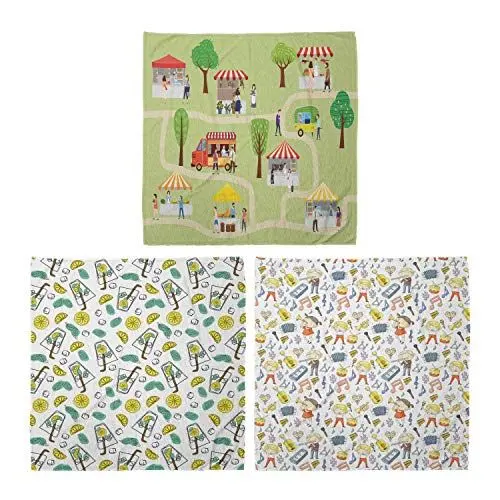 Produktbild: ABAKUHAUS Unisex Bandana, Street Food Festival Fun Glas Mojito Muster Kindergarten Musiktheater, 3er Pack, Mehrfarbig
