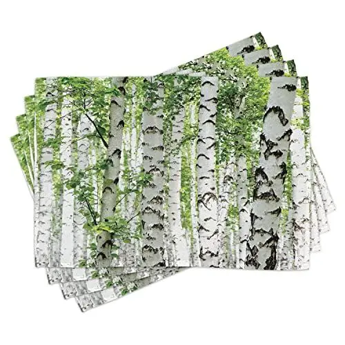 Produktbild: ABAKUHAUS Wald Platzmatten, Tier-Natur-Sommer, Waschbare Stoff Esszimmer Küche Tischdekorations Digitaldruck, Weiß Grün