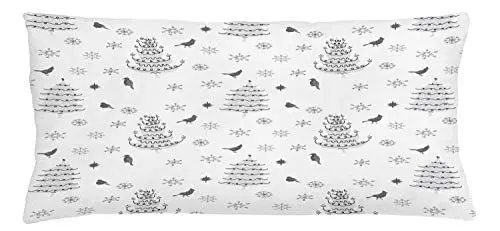 Produktbild: ABAKUHAUS Weihnachten Kissenbezug, Winter-Bäume Schneeflocken, Dekorativer Kopfkissenhülle mit Beidseitiger Druck, 90 x 40 cm, Dunkelgrau und Hellgrau