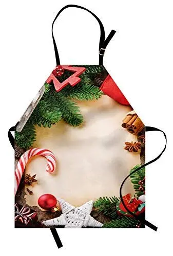Produktbild: ABAKUHAUS Weihnachten Kochschürze, Sortiment von festlichen Ornamente Zimtstange Sternanis Candy Cane Toy Sledge, Farbfest Höhenverstellbar Waschbar Klarer Digitaldruck, Mehrfarbig