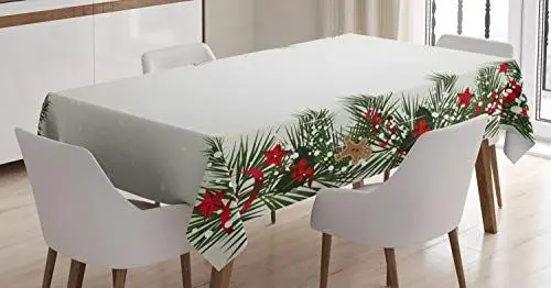 Produktbild: ABAKUHAUS Weihnachten Tischdecke, Silvester Magie, Pflegeleicht Waschbar Schmutzabweisend und mit Klaren Farben Hochwertiger Druck, 140 x 240 cm, Taupe Grün