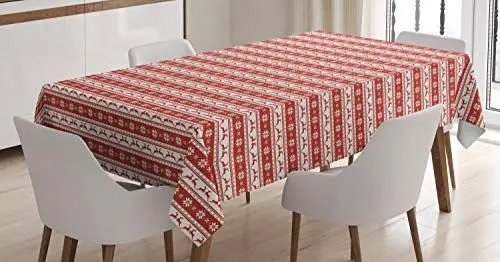 Produktbild: ABAKUHAUS Weihnachten Tischdecke, skandinavisch, Druck mit Klaren Farben ohne Verblassen Waschbar für innen oder Außen Bereich, 140 x 240 cm, Weiß Rot