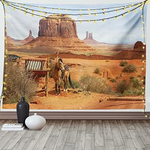 Produktbild: ABAKUHAUS Western Horse Wandteppich, Monument Valley Art, Wohnzimmer Schlafzimmer Heim Seidiges Satin Wandteppich, 200 x 150 cm, Mehrfarbig