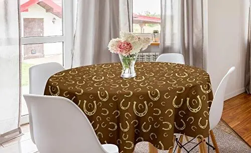Produktbild: ABAKUHAUS Western Runde Tischdecke, Hufeisen Motiv Scheune, Kreis Tischdecke Abdeckung für Esszimmer Küche Dekoration, 150 cm, Brown Blassgelb
